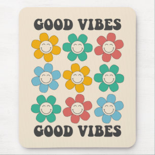 Good Vibes Retro Colourful Daisy Flowers Mouse Pad