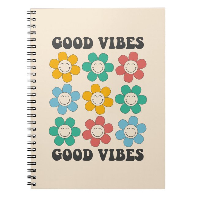 Good Vibes Retro Colourful Daisy Flowers Notebook (Front)