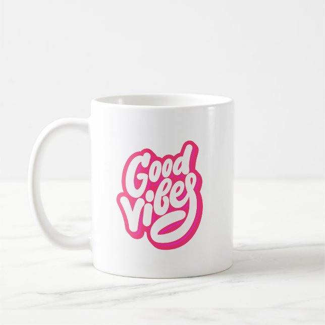 Good Vibes Retro Typography Coffee Mug (Left)