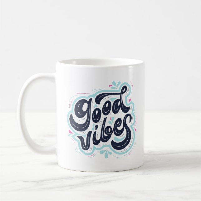 Good Vibes Retro Typography Coffee Mug (Left)
