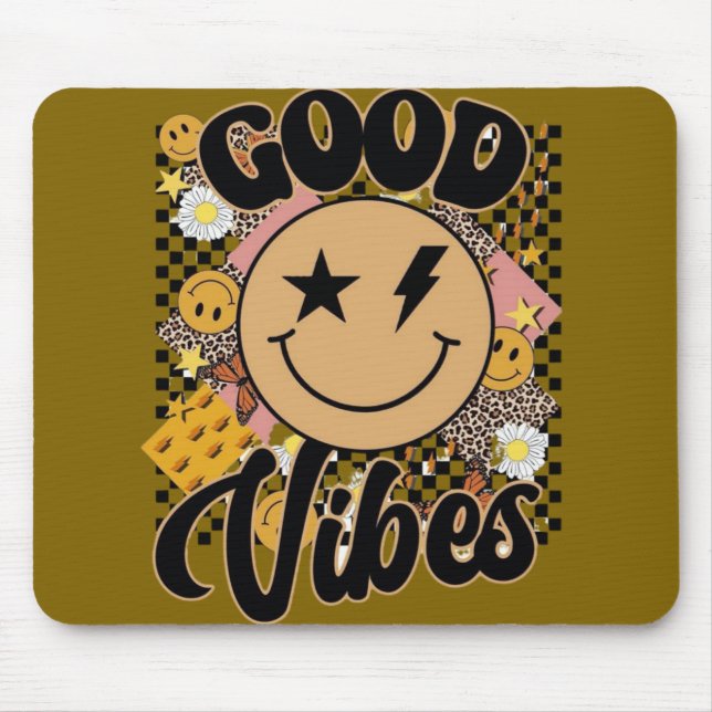 Good Vibes Smiley Face Mouse Pad (Front)