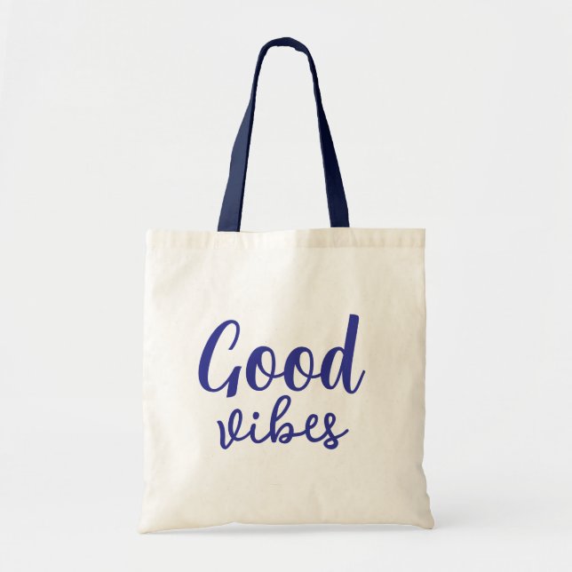 Good Vibes Stylish Modern Minimal Monogram Cute Tote Bag (Front)