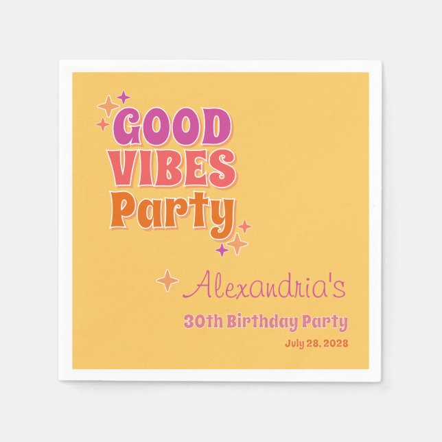 Good Vibes Summer 30th Birthday Party Napkin (Front)
