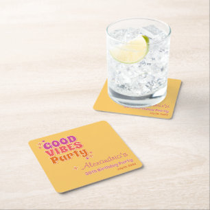 Good Vibes Summer 30th Birthday Party Square Paper Coaster