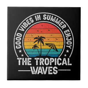 Good Vibes Summer Tropical Waves Ceramic Tile