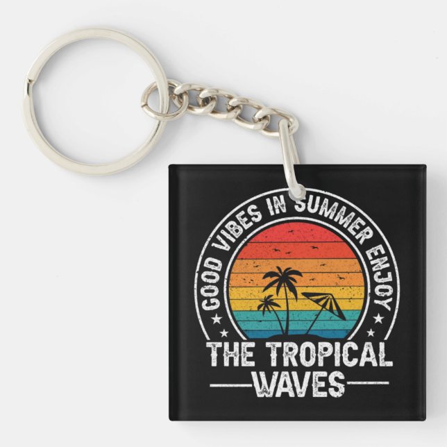 Good Vibes Summer Tropical Waves Key Ring (Front)