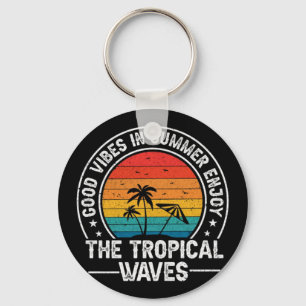 Good Vibes Summer Tropical Waves Key Ring