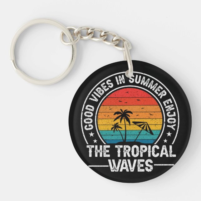 Good Vibes Summer Tropical Waves Key Ring (Front)