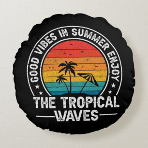 Good Vibes Summer Tropical Waves Round Cushion