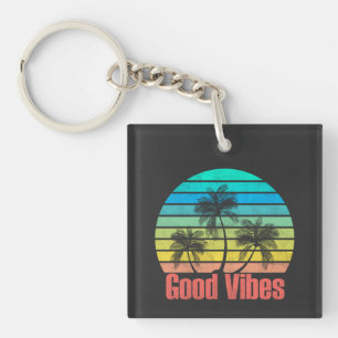 Good Vibes Sunset Retro Key Ring