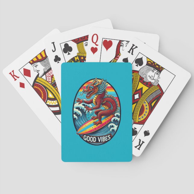 Good Vibes Surfing Dragon Playing Cards (Back)
