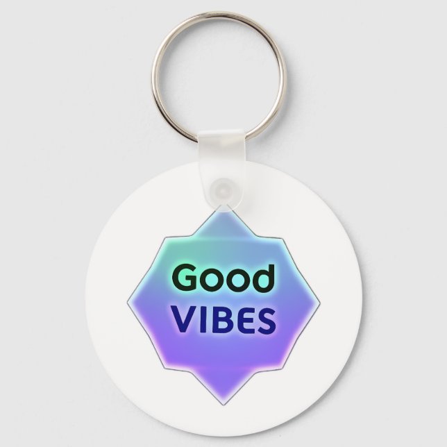 "Good Vibes" Text on Gradient Star Shape Key Ring (Front)