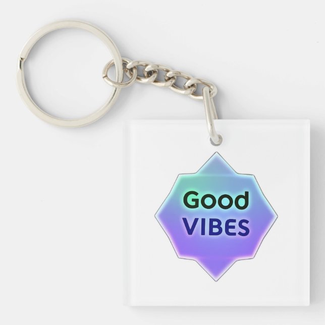 "Good Vibes" Text on Gradient Star Shape Key Ring (Front)
