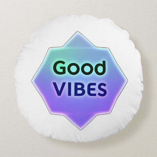 "Good Vibes" Text on Gradient Star Shape Round Cushion (Front)