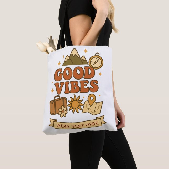 Good Vibes Travel Design – Editable Text Tote Bag (Close Up)