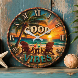 Good Vibes Tropical Beach Large Clock