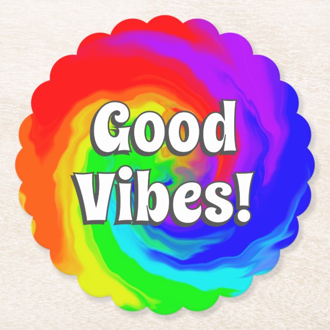 Good Vibes Vibrant Heat Wave Swirl Retro Birthday Paper Coaster (Front)