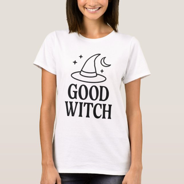 Good Witch | Black & White Minimalist Women’s Hall T-Shirt (Front)