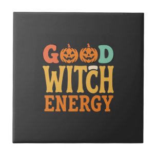 Good Witch Energy Halloween Pumpkin Design_1 Ceramic Tile