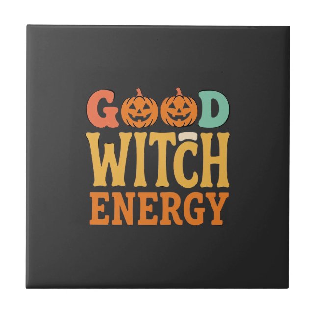 Good Witch Energy Halloween Pumpkin Design_1 Ceramic Tile (Front)