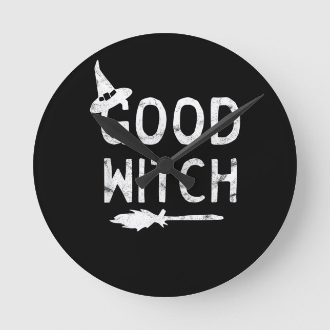 Good Witch Halloween Graphic October Round Clock (Front)