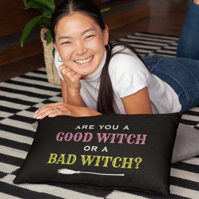 Good Witch or a Bad Witch Black Halloween Quote Lumbar Cushion (Creator Uploaded)