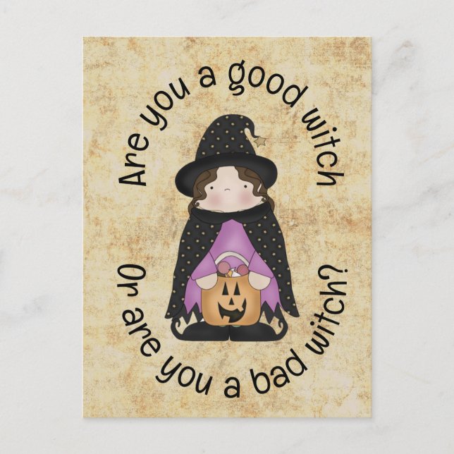 Good Witch Or Bad Witch? Kids Halloween Postcard (Front)