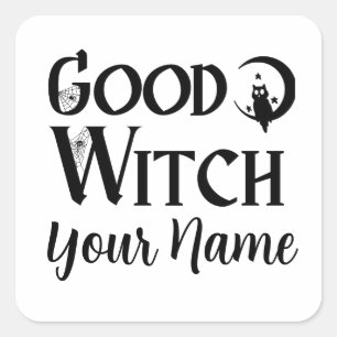Good Witch Owl in Moon Halloween  Square Sticker