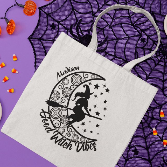 Good Witch Vibes Modern Halloween Custom Name Tote Bag (Creator Uploaded)