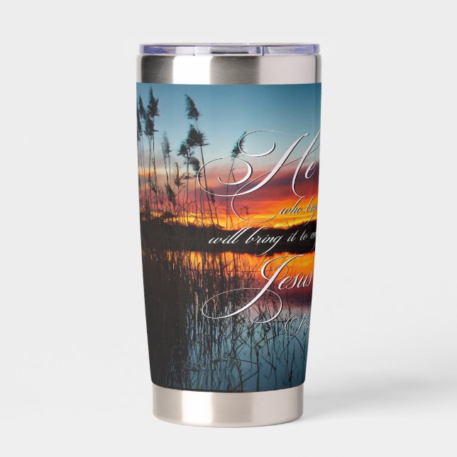 Good work pond sunset insulated tumbler (Front)