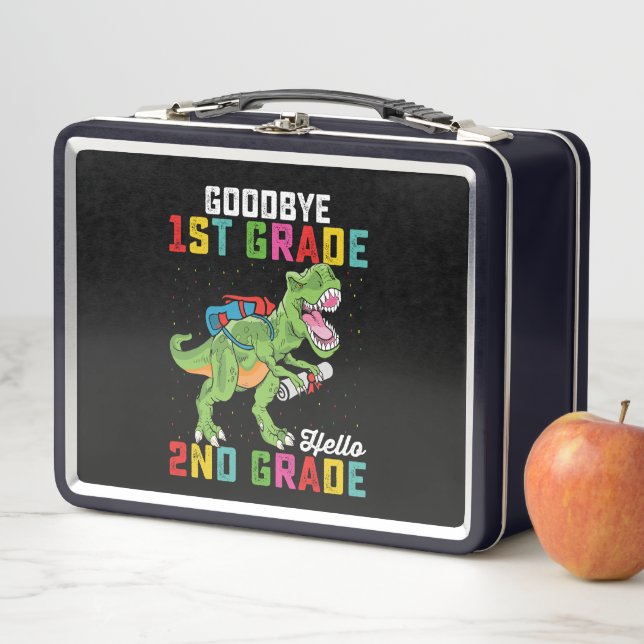 Goodbye 1st Grade Hello 2nd Grade T Rex Dinosaur Metal Lunch Box (In Situ)