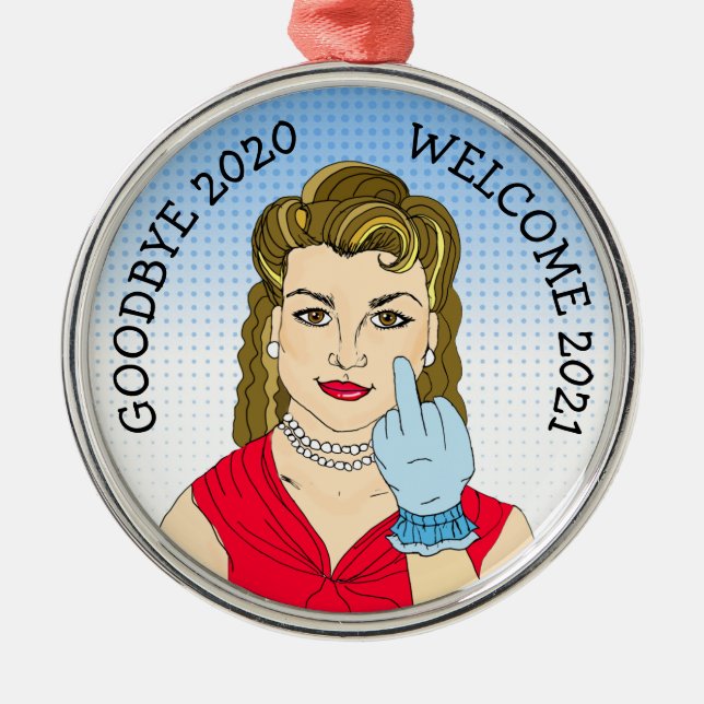 Goodbye 2020 Welcome 2021 Funny Retro Christmas Metal Ornament (Front)