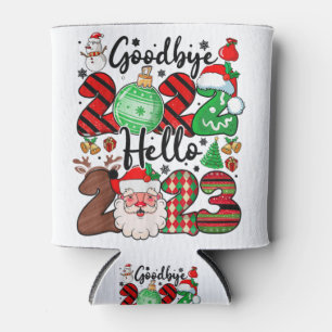 Goodbye 2022 Hello 2023 Cute Santa Claus Reindeer Can Cooler