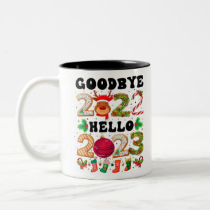 Goodbye 2022 Hello 2023 Happy New Year Funny Chris Two-Tone Coffee Mug