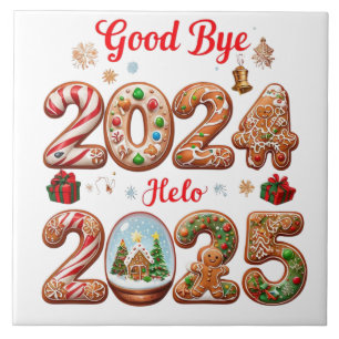 Goodbye 2024 Hello 2025 Happy New year Design Ceramic Tile