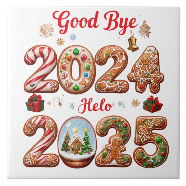 Goodbye 2024 Hello 2025 Happy New year Design Ceramic Tile (Front)