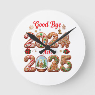 Goodbye 2024 Hello 2025 Happy New year Design Round Clock