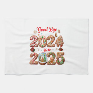 Goodbye 2024 Hello 2025 Happy New year Design Tea Towel