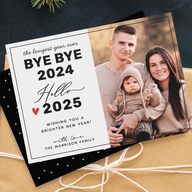 Goodbye 2024 Hello 2025 New Year Minimalist Photo Holiday Card (Creator Uploaded)