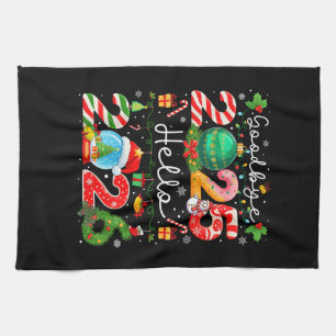 Goodbye 2025 Hello 2026 Happy New Year Christmas P Tea Towel