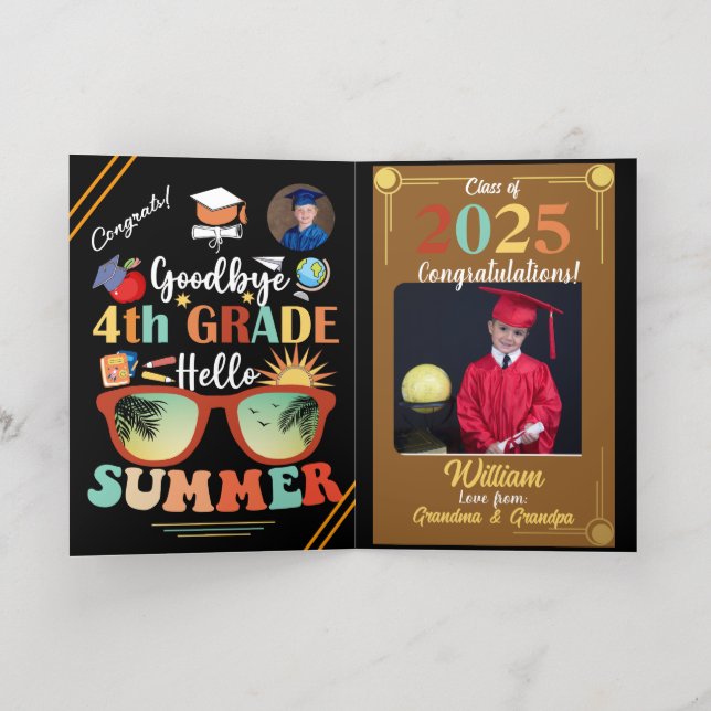 Goodbye 4th Grade Hello Summer Graduation Custom   Foil Greeting Card (Inside Laydown)