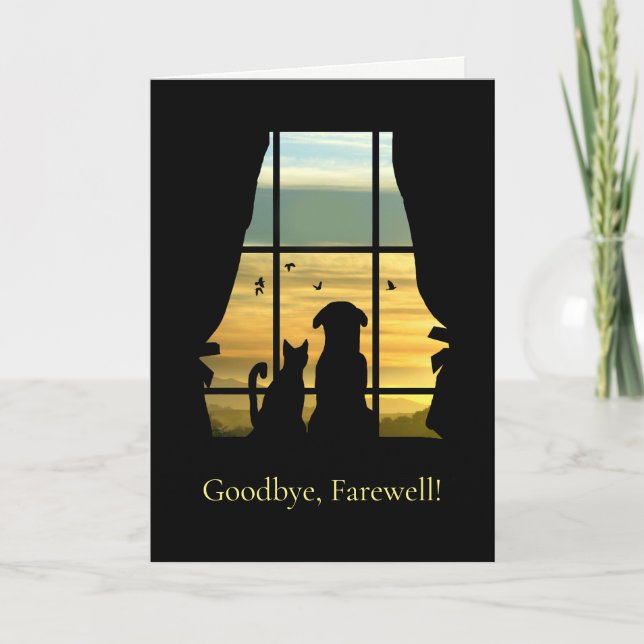 Goodbye Farewell Cute Dog and Cat Card (Front)
