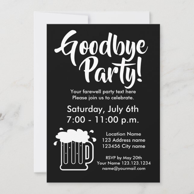 Goodbye farewell going away beer party invitations (Front)