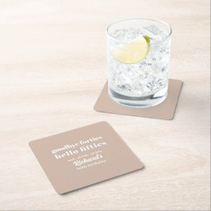 Goodbye Forties Hello Fifties Modern 50th Birthday Square Paper Coaster