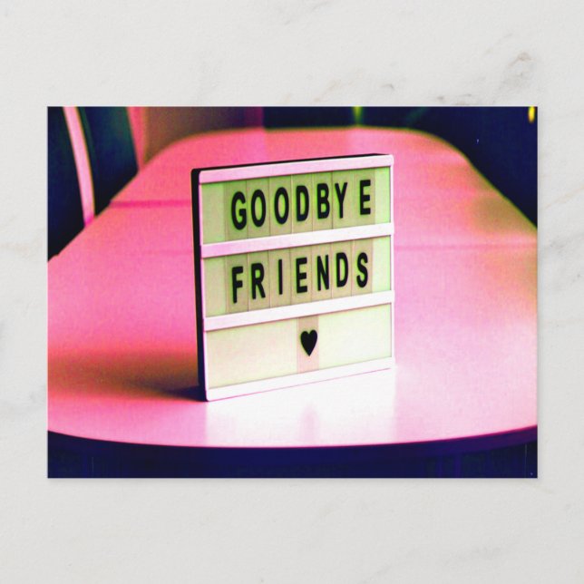 Goodbye Friends Heard Pink Postcard (Front)