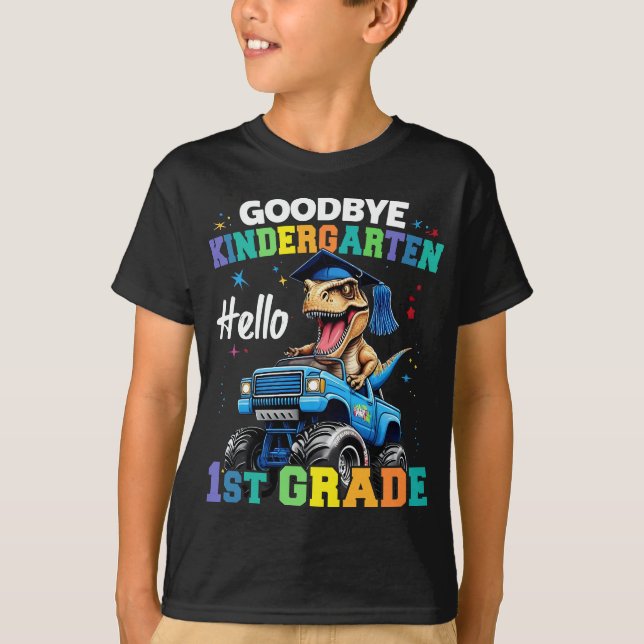 Goodbye Kindergarten Monster Truck Trex Graduation T-Shirt (Front)