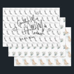 Goodbye Miss Hello Mrs Bridal Shower white Wrapping Paper Sheet<br><div class="desc">A truly charming design for her special day! A simply dreamy design of wedding shoes and flowers. It definitely has a country romance sort of vibe. It has a white background. Casual, yet beautiful! Boho chic, all the way! Add their names and the date of their big day to the...</div>