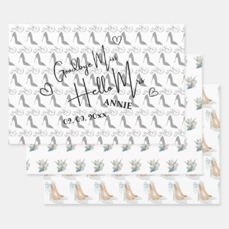 Goodbye Miss Hello Mrs Bridal Shower white Wrapping Paper Sheet