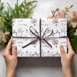 Goodbye Miss Hello Mrs Floral Bridal Shower Wrapping Paper<br><div class="desc">Modern Goodbye Miss Hello Mrs floral Bridal Shower Wrapping Paper. The design has a white colour background with the quote "GOODBYE MISS HELLO MRS" and space to add the bride's name and the date in purple. For those Bridal shower return gifts, this elegant yet simple personalised wrapping paper is perfect...</div>