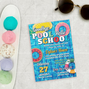 Goodbye Pool Hello School Back to School Party Invitation